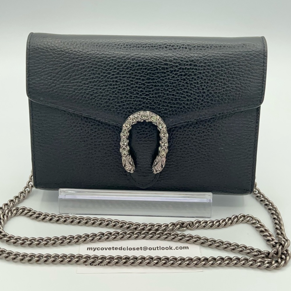 Gucci Dionysus WOC Black Leather Bag w/Entrupy COA Excellent Condition
